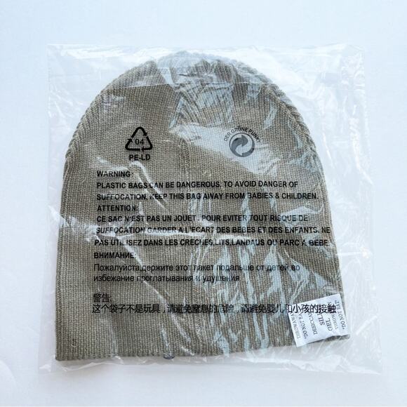 AllSaints Embroidered Script Logo Beanie in Dusty Olive Green - Picture 3 of 3